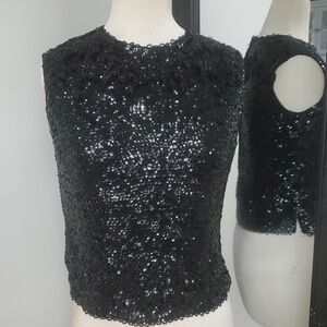 Stephen Chu Beaded Sweater Factory 100% Lamb's Wool Black Beaded Sleeveless Top